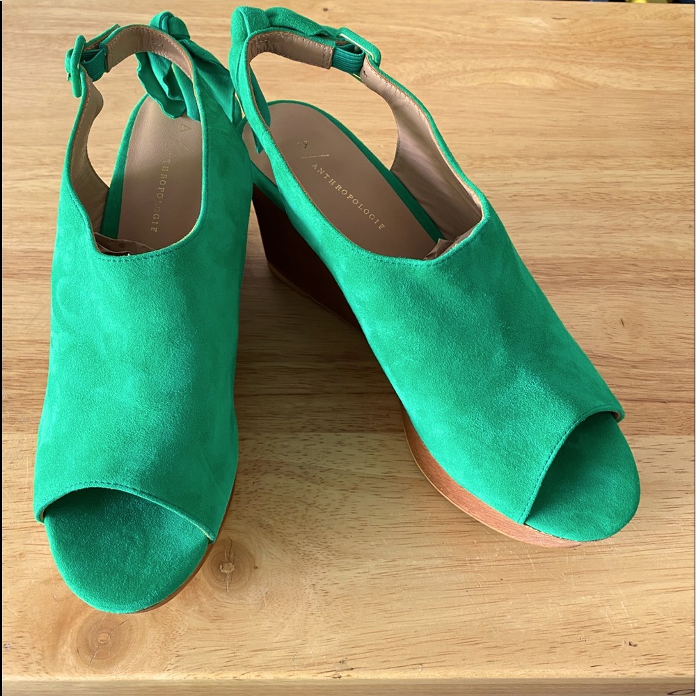 Anthropologie Wedge Sandals Platform Suede Shoes